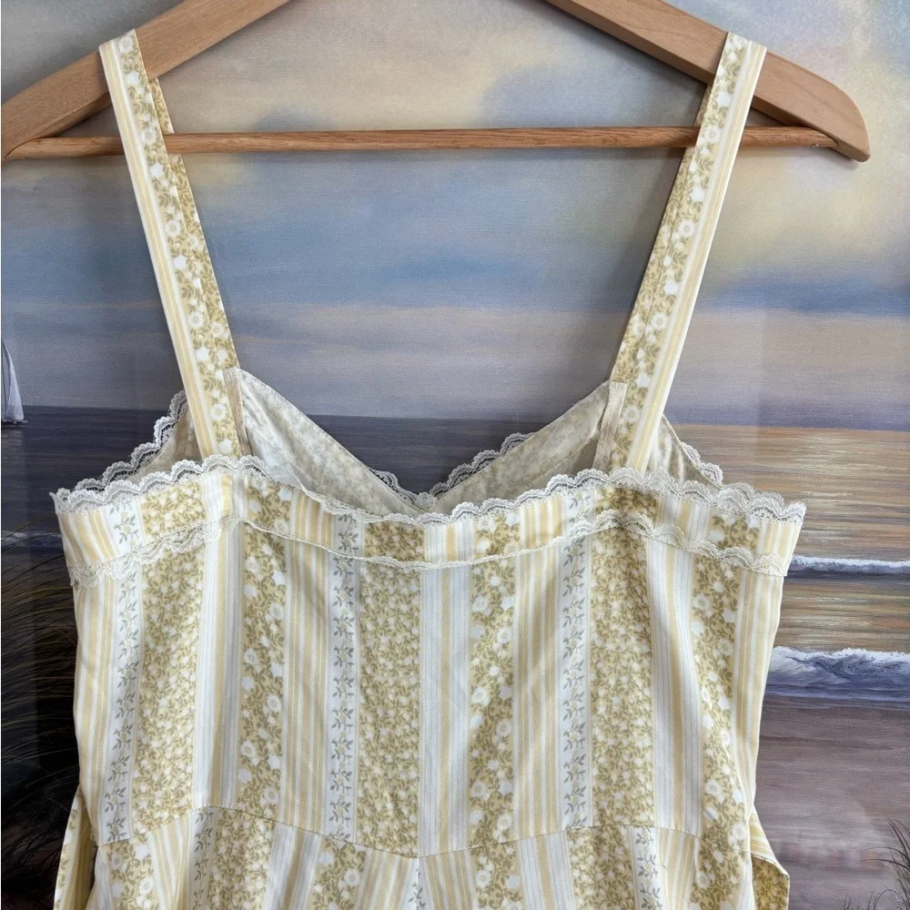 Reformation Midi Length Sandalwood Clara Yellow Floral Dress Lace Trim Sz 6 - Picture 9 of 11